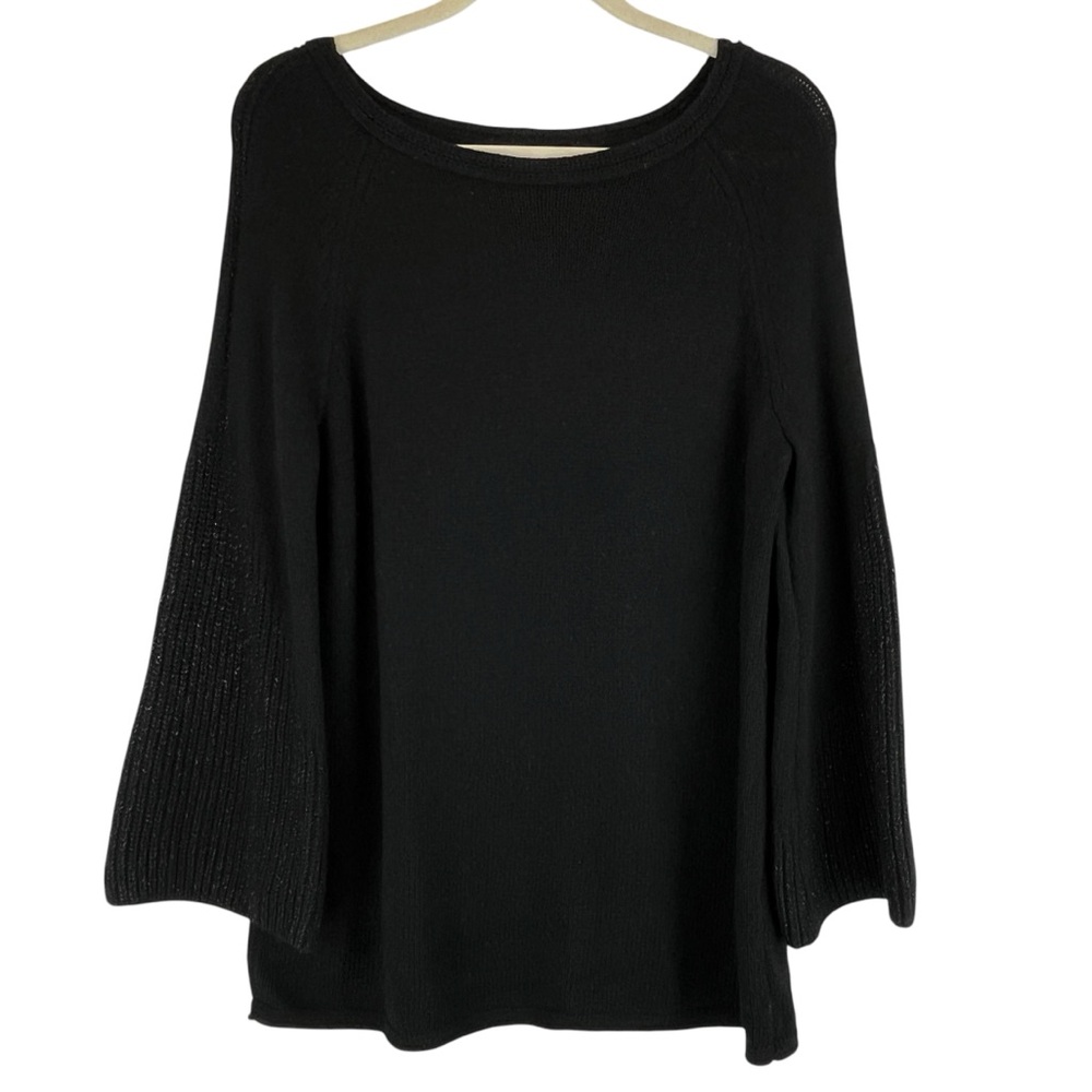 Chico’s Rayon Nylon Wool Cashmere Blend Sweater Subtle Sparkle Detail Black Sz L